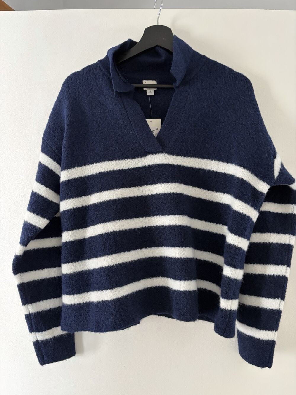 Women’s Nautical Pullover Sweater Small Navy White Stripe Wool Blend Preppy